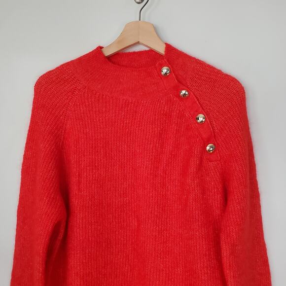 Sezane La Maille Rudy Jumper Mohair Mock Neck Sweater Red Knit Stretch Size M - Picture 3 of 9